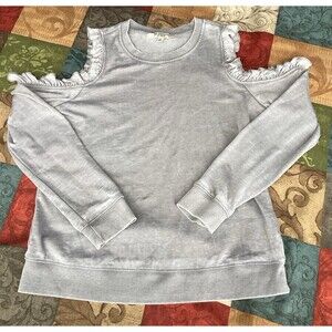 Free Generation Cold Shoulder Ruffled Grey Sweatshirt Size L 100% Cotton Cute
